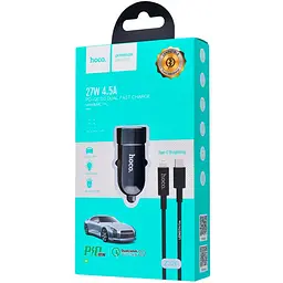 Автомобільний зарядний пристрій Hoco Z32B QC3.0 1 USB + Type-C Black + USB Cable iPhone - мініатюра 2