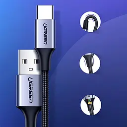 Кабель USB 2.0 AM-Type-CM, 2 м, 60W Nickel Plating Aluminum Braid Черный, US288 UGREEN - миниатюра 5