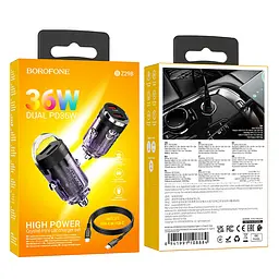 АЗП Borofone BZ29B Outstanding PD36W (2USB-C) + кабель Type-C to Type-C Transparent purple - мініатюра 4