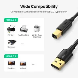 Кабель для принтера Ugreen USB 2.0 AM/BM 2.0m black (20847) - мініатюра 3