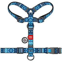 Шлея для собак Waudog Nylon, анатомічна, H-подібна, з QR паспортом, L, 50-90х60-100х2,5 см, Етно синій (5586) - мініатюра 2