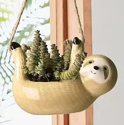 Підвісний квітковий горщик у формі ленивця (кераміка) Жовтий - мініатюра 3