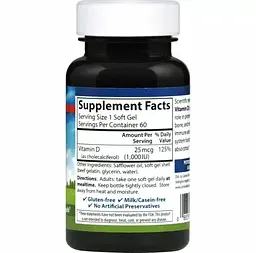 Вітамін Д3 Carlson Vitamin D3 1000 МО 60 гелевих капсул - мініатюра 2