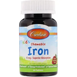 Мінерали Carlson Залізо Дитяче, 15 мг, смак полуниці, Kid's Chewable Iron, 60 жуватий (CAR-55940)