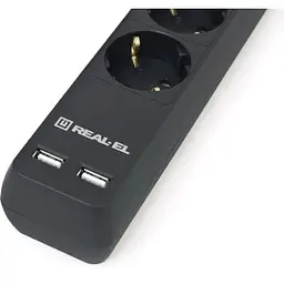 Мережевий фільтр живлення REAL-EL REAL-EL RS-6 PROTECT USB, 5m, black (EL122300018) - мініатюра 3