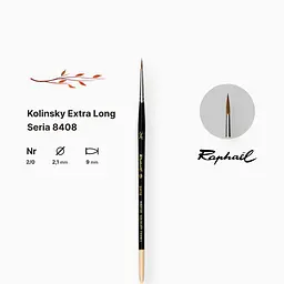 Пензель колонок круглий Raphael Kolinsky Extra Long, №2/0, з подовженим кінчиком, коротка ручка - мініатюра 2