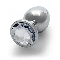Металева анальна пробка Round Gem, розмір М колір: сріблястий/білий Ouch! (Нідерланди) Ouch! OU533630 103120 - мініатюра 4