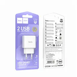 Мережевий зарядний пристрій Hoco C141A Smart dual-port charger(EU) Білий - мініатюра 2