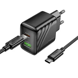 МЗП Hoco CS25A Rico PD20W+QC3.0 (1USB-A/1C) + кабель Type-C to Type-C Black - мініатюра 4