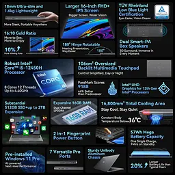 Ноутбук Blackview Acebook 12, Alder Lake i5-12450H, 16GB DDR4 512GB, 44GHz, Windows 11 Pro, 5000mAh, +, HDMI 2.0 - мініатюра 3