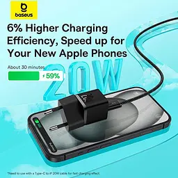 Адаптер мережевий Baseus GaN5 Fast Charger (mini) |1Type-C, 20W/3A, PD/QC| (With C to C 100W 1m cable) - мініатюра 3
