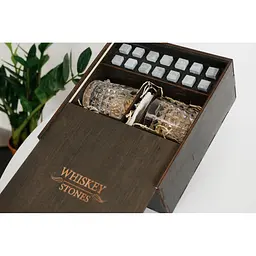 Подарунковий набір Whiskey Stones камені для віскі в дерев'яному пеналі №4 + 4 склянки Bohemia Diamond + щипці + мішечок - мініатюра 4
