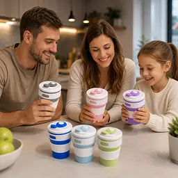 Складана силіконова склянка Collapsible Coffee Cup з кришкою 350 мл - мініатюра 2