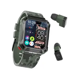 Смарт-годинник з навушниками LEMFO T93 силіконовий ремінець Black Green (16343) - мініатюра 3