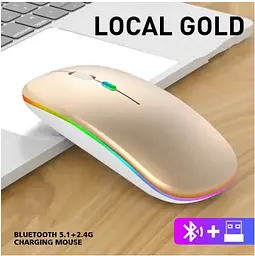 Мишка безшумна комп'ютерна, бездротова Macarone Bluetooth, USB, що перезаряджається, Золота  - мініатюра 2