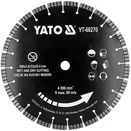 Диск відрізний сегментний алмазний по бетону YATO Ø=350/25.4x3.2 мм (YT-60270)
