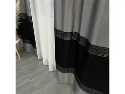 Жакардові штори сірого кольору 2шт. 140х270 з білим шифоновим тюлем 400х270, на тасьмі ALBO pbe0052684 - мініатюра 7