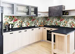 Кухонний фартух Тропічний букет квіти вініловий наклейка для кухні зелений 65х250 см Happy Pocket Z180244
