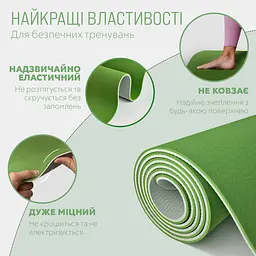 Килимок для йоги та фітнеса EasyFit TPE+TC 6мм двошаровий + Чохол зелений з сірим - мініатюра 3