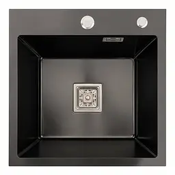 Кухонна мийка Platinum Handmade НSBB PVD 450x450x220 чорна (квадратний сифон.3,0/1,0), Чорний