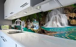 Кухонний фартух Лісовий Водоспад вінілова наклейка для кухні ПВХ Природа Зелений 60х200 см Happy Pocket Z181390 - мініатюра 6