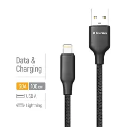 Дата кабель USB 2.0 AM to Lightning 1.0m 3A TPE embossed black ColorWay (CW-CBUL101-BK) - мініатюра 4