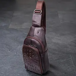 Сумка слінг чоловіча з натуральної фактурної шкіри 21401 Vintage коричневий