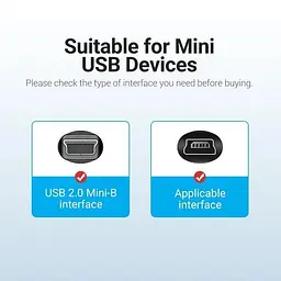 Кабель Vention USB to MiniUSB 2.0 5pin PVC Round 1.5 m Black (COMBG) - мініатюра 2
