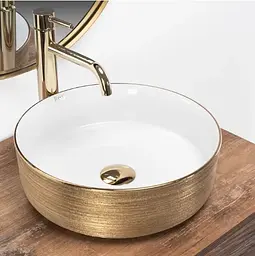 Умивальник Rea Sami 36x36 gold brush/white (REA-U6630) - мініатюра 2