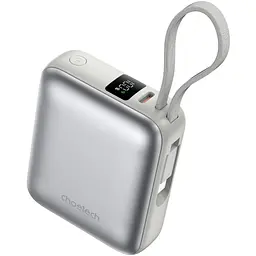 УМБ Choetech 10000mAh 35W PD3.0 USB-C In/Out, LED Display, with buid-in type-C cabel сіра - мініатюра 3