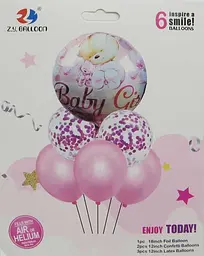 Набір повітряних кульок /1212-11-P/ "Baby-girl" 6шт.(1шт.-45см, 5шт.-30см) рожевий