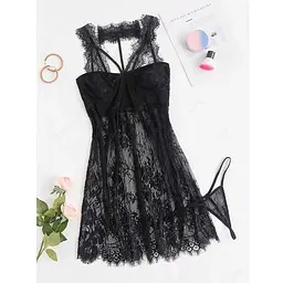 Мереживний пеньюар з чокером S/M Чорний K000935