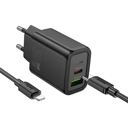 МЗП Hoco N63 Gentle PD30W+QC3.0 (1USB-A/1C) + кабель Type-C to Lightning Black - мініатюра 3
