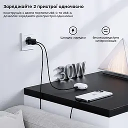 Мережевий зарядний пристрій Choetech PD5012 mini PD30W GAN A+C Black (43-00141) - мініатюра 5