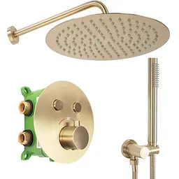 Душова система прихованого монтажу Rea Lungo Miler + Box з термостатом brushed gold REA-P6716, Золотий
