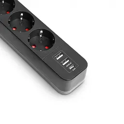 Мережевий подовжувач Videx Oncord з/з 3 п 3 м (3x1.5 мм) 2.4А 2USB+USB-C з кнопкою чорний (VF-PD33G2U1C-B) - мініатюра 4