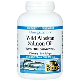 Риб'ячий жир та омега Natural Factors Wild Alaskan Salmon Oil 1000 мг 180 капсул