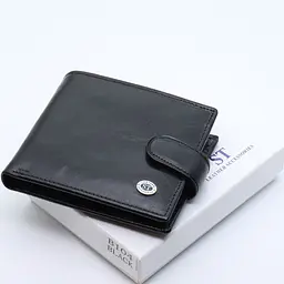 Шкіряне чоловіче портмоне на кнопці ST Leather ST104 чорне 9,5 см