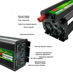 Автоінвертор 12 V-220 V 7200 W з функцією заряджання акумулятора 20 A, перетворювач напруги та UPS модифікована синусоїда WimpeX 12 V-220 V 7200 Вт - мініатюра 11