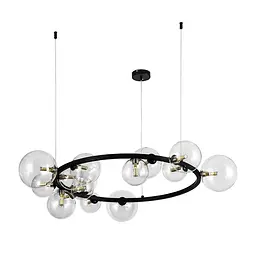 Люстра стельова Levistella 918LP267-15 BK+CL, G9, 15 плафонов, чорний метал, скло, сучасний стиль