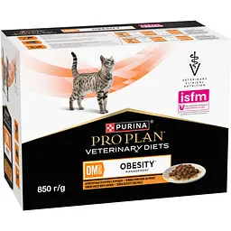 Набір вологого корму для дорослих котів Purina Pro Plan Veterinary Diets OM Obesity Management St/Ox для схуднення з куркою (10 x 85 г)  - мініатюра 3