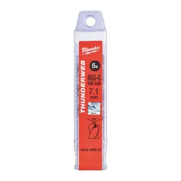 Свердло по металу THUNDERWEB HSS-G MILWAUKEE DIN338, діаметр 7,1х109х69мм, (5шт), пластикова коробка