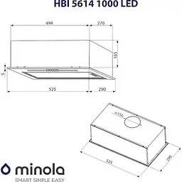 Витяжка вбудована Minola HBI 5614 BL 1000 LED - мініатюра 2