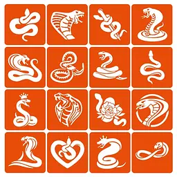 Набір трафаретів для біо-тату Змії Snakes-simple-16, 6х6 см 16 простих трафаретів