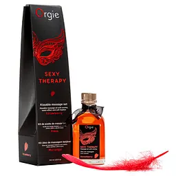 Набір для масажу Orgie – Sexy Therapy Strawberry (100 мл), їстівне розігріваюче масло + пір'їнка Orgie SX1507 101125 - мініатюра 1