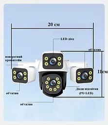 Компактна Вулична WiFi IPкамера PC295 12Мп  біло-чорна 3 незалежних об'єктиви поворотні - мініатюра 2
