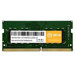 Модуль пам'яті ATRIA DDR4 8Gb 3200MHz sodimm UAT43200CL22SK1/8 (UAT43200CL22SK1/8)