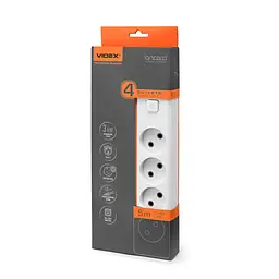 Мережевий подовжувач VIDEX ONCORD б/з 4п 5м з кнопкою White VIDEX (28796-000)