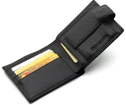 Шкіряне чоловіче портмоне на кнопці ST Leather ST-104-1 чорне 9,5 см - мініатюра 5