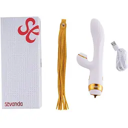 Вібратор-кролик з флогером Lockink Sevanda Whip Vibrating Massage Wand - White & Golden - мініатюра 8